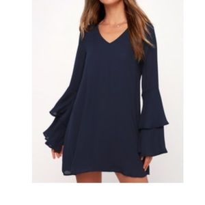 NWT Lulus Navy Blue Flounce Sleeve Shift Dress